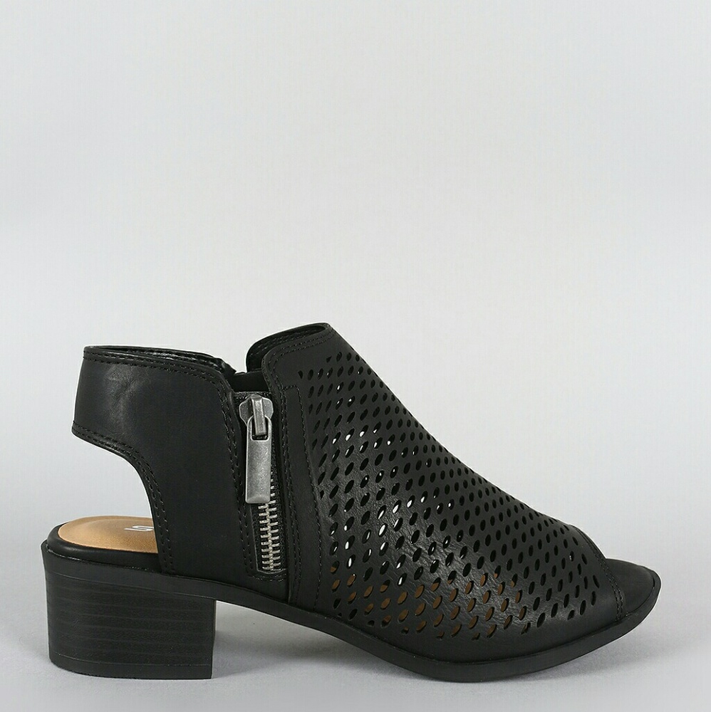 Soda Perforated Zipper Trim Open Toe Mule Booties - Picture 3 of 3
